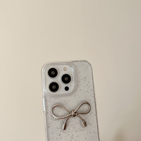 リボン iPhone15/15pro/16plusケース キラキララメ入り iPhone14/13pro/12ケース 女子力アップ シック[M3859]