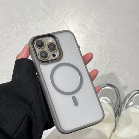 黄ばまないMagSafe iPhone15pro/15promaxケース ガラスレンズフィルム付 iPhone14Pro/13proケース  シンプル高級感 金属ボタン [M3824]