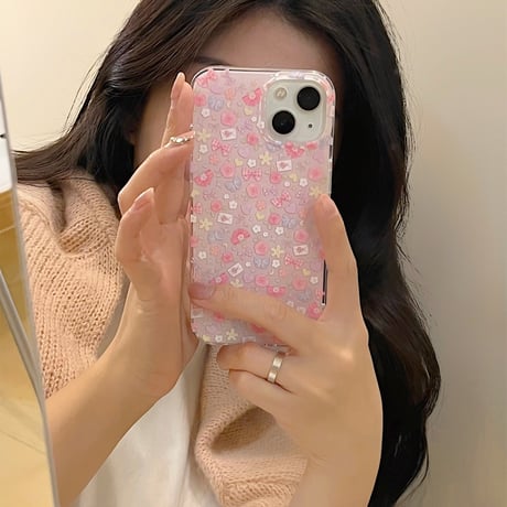 ピンクコーデ iPhone15/15proケース 花柄 iPhone14/13pro/12ケース かわいい きれい 女子力アップ[M4014]