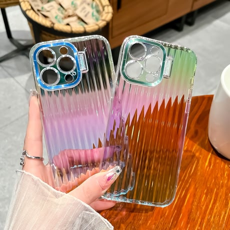 レーザー iPhone14/13proケース スタンド付 アイフォン13/12proカバー キラキラクリアケース 高品質高級感 落下防止[M3106]