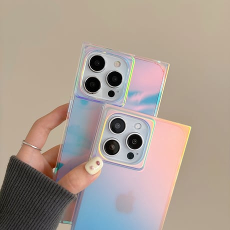 スクエア iPhone15pro/15promaxケース 光によって変色 iPhone14/13proケース キラキラ オシャレ[M4419]