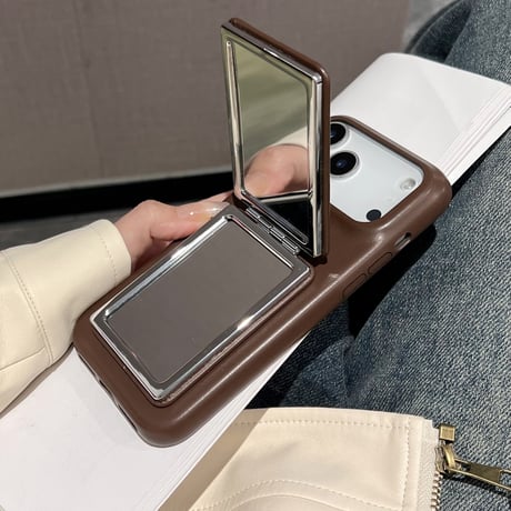メイク直し鏡 iPhone17Pro/17ケース スタンド機能 革製 iPhone16Pro/15promax/14ケース 高級感高品質 [M6079]