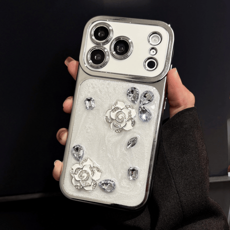 花 ダイヤ iPhone17Pro 17ケース カメラカバー付 iPhone17Promax/16Pro/15ケース メッキ おしゃれ[M6122]