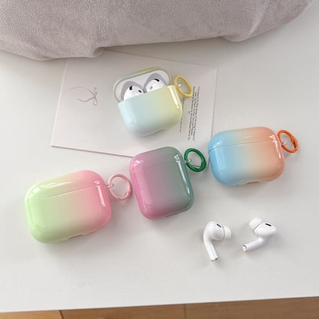 グラデーションカラー AirpodsPro3ケース 光沢感 Airpods3/pro2カバー 可愛い リング付 おしゃれ[M6432]