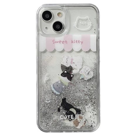 動く液体 iPhone15/15proケース 猫/犬ちゃん iphone14pro/13/12proカバー ストレス解消 頑丈 面白い [M4183]