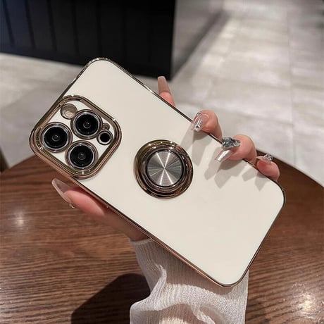 リング付 iPhone15/15plus/15proケース メッキ スタンド機能 iPhone14/13/12proカバー 光沢感 耐久性[M3558]
