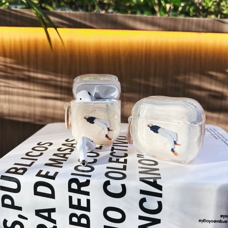 Airpods４ケース 横になる人 可愛い Airpods3/pro2カバー リング付き プレゼントにおすすめ 男女兼用[M4847]