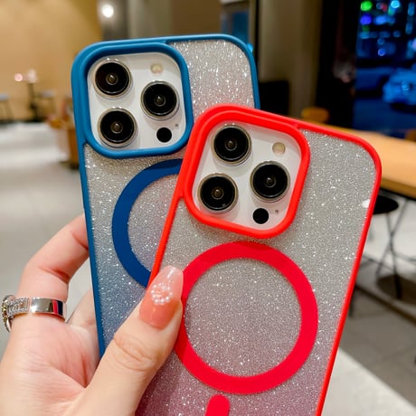 MagSafe対応 iPhone15/15proケース  キラキラインナーシート付 iPhone14/13/12proカバー 黄ばまないクリアケース[M3684]