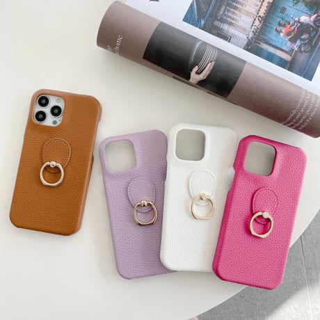 リング付レザーiphone14Plus/14proケース  高品質 高級感 iphone13mini/12/11カバー   シンプル  お揃い 実用 ファッションセンスいい[M2217]