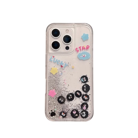 動くモンスター iPhone16pro/16ケース  液体ラメ入り iPhone15pro/14/13pro/12カバー 大人可愛い プレゼントにおすすめ[M5274]