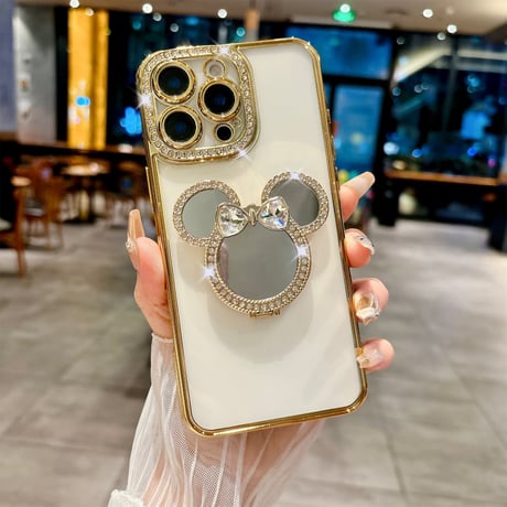 ミラー iphone17pro/17Airケース ジュエリー スタンド付 iPhone16pro/15plus/14proカバー カメラ保護 キラキラインナーシート付き  [M5547]