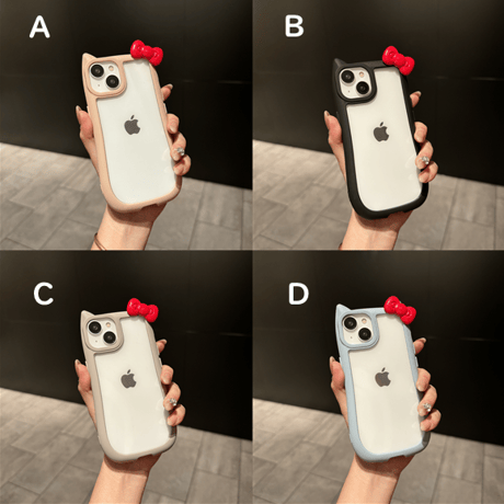 リボン付 猫の耳 iPhone15pro/15カバー 持ちやすい iPhone14pro/13/12proケース 可愛い 女子力高い [M4344]