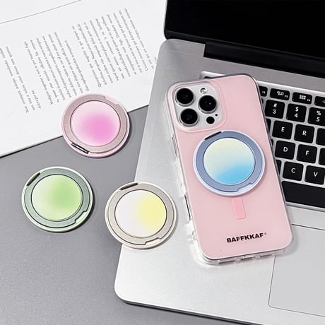 可愛いMagSafe対応スマホリング グラデーションカラー 磁石グリップ マグネット式スタンド 便利 ギフトに最適[M4862]
