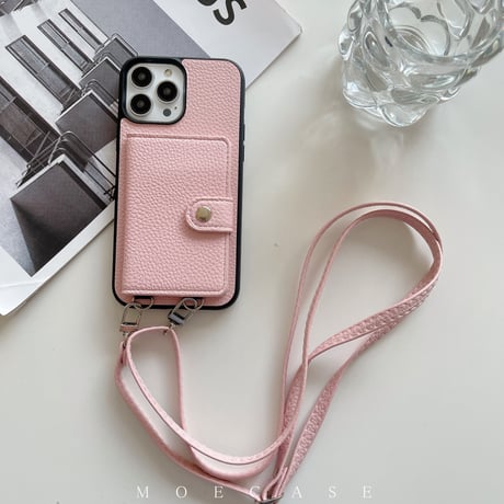 カード入れ5個 iPhone14/15proケース レザー製 アイフォン13/12/11proケース  長さ調整可ストラップ付 高品質 [M2795]