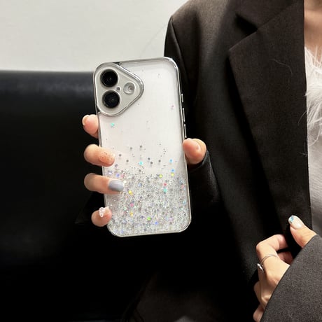カメラ保護 iPhone16/16Proケース キラキラグリッター iPhone15/14/13/12Proカバー 透明 丈夫 女子力高い [M5000]