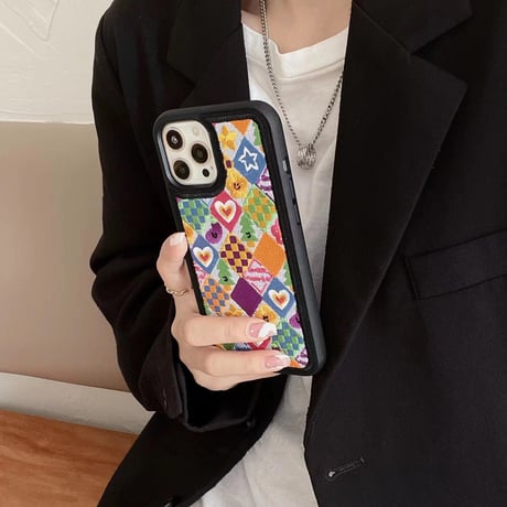 刺繡 菱形  iphone14/14proケース  手つくり iphone13/12/11promaxカバー   ハート/星/花柄 秋冬人気アイテム  ギフトにおすすめ[M2303]