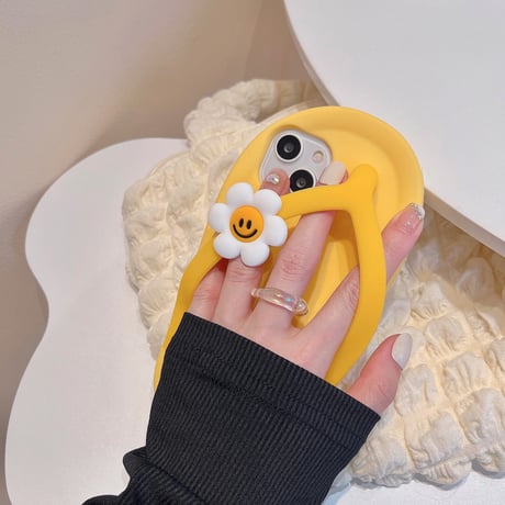 ゴム草履 iphone13/12proケース 笑顔の花サンダル iphone14/11カバー  超キュート 頑丈耐衝撃 夏に人気品 [M1986]