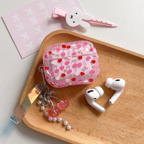 チェリー Airpods Pro3ケース キュート Airpods4/3カバー pro2/pro1 うねうね リング/キーホルダー[M6528]