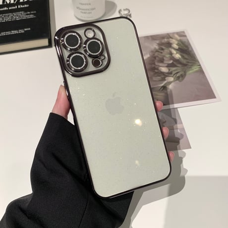 黄ばまないキラキラ iPhone15/15proケース  ナチュラル/ブルーチタニウム iPhone14/13/12 ラメレンズフイルム 軽量丈夫[M3942]