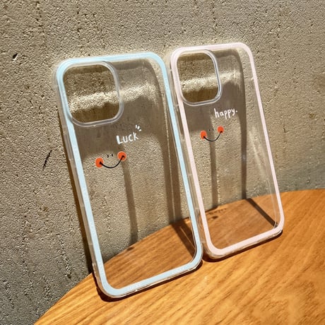 Luck/Happy  iphone13mini/12proケース  カップルお揃い アイフォンSE3/11proカバー ペアコーデ シンプル 透明系カバー[M1900]