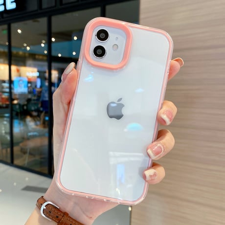 【iPhone15対応】カラー枠クリア iphone13mini/13promaxカバー  お揃い iphone11/12miniケース   頑丈 シンプルコーデ   M1101