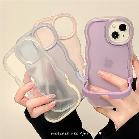 スタンド付波紋枠 iPhone13/14ケース 指紋防止マットクリア アイフォン12pro/11カバー シンプル 黄ばまない 頑丈 男女向け[M2987]