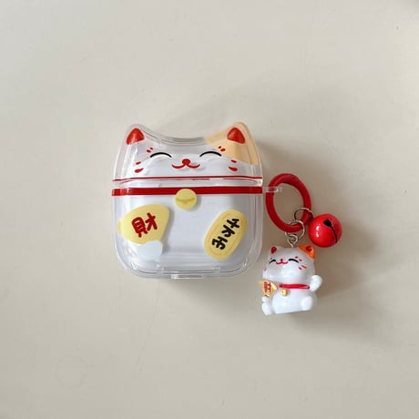 招き猫 AirPodsPro3ケース ギフトにおすすめ Airpods4/3ケース  AirpodsPro2/Pro1カバー  ネコちゃんキーホルダー 可愛い[M5979]