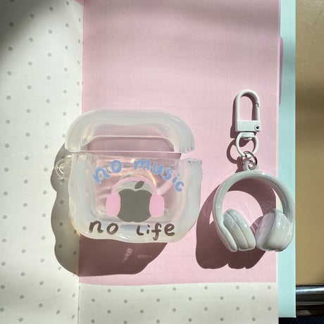 no music no life Airpods Pro3/4ケース ヘッドホンキーホルダー付 AirpodsPro2/Pro1カバー  エアポッズ3/2  かっこいい ギフトに最適 [M6420]