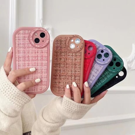 セレブ愛用 iphone14/14proケース  ツイード生地 iphone13/12/11カバー シンプル風  高級感 耐久性[M2368]