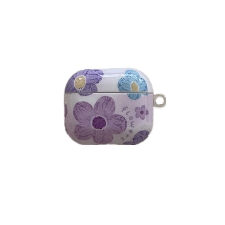 紫の花 Airpods 4ケース エレガント Airpods3/Pro2ケース airpodspro2カバー  女子力UP 花キーチェーン付 大人可愛い[M5238]
