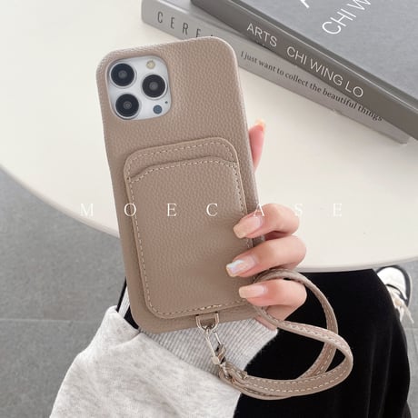 ICカード収納 iPhone14/15proケース  革製 アイフォン13pro/12mini/11proケース ストラップ付 高品質 使いやすい シンプル風[M2736]