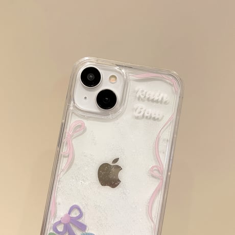 動くリボン iphone15pro/14/13proケース  黄ばまないクリア iphone12promax/11カバー  可愛い ガールズに人気[M4435]