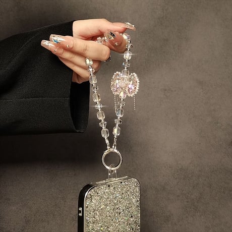 綺麗 スマホストラップ 高級感 ダイヤリボンショルダーストラップ キー/バックチェーン キラキラ 美しい[M5593]