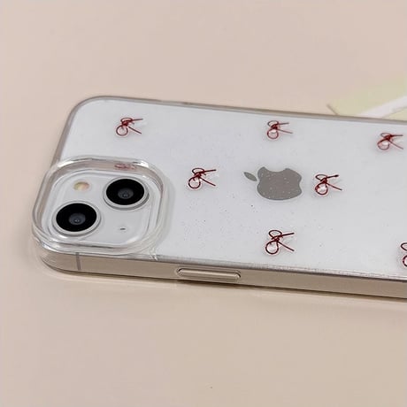 レッドリボン iphone16/16proケース  可愛い iphone15pro/14/13proケース ラメ入り 女子力高い [M5040]