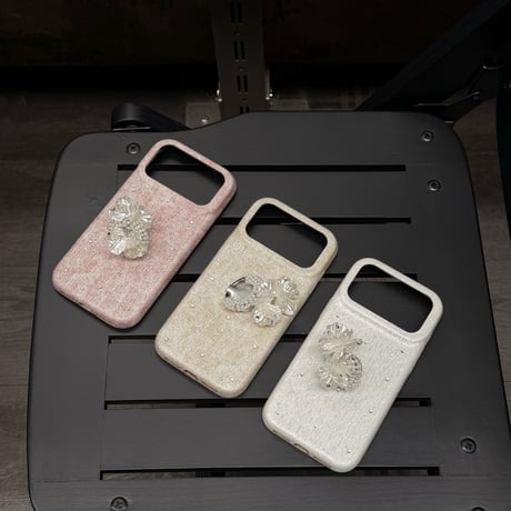 貝殻花とパールミラーリング iPhone17Pro/17ケース ダイヤデコ iPhone16Promax/15pro/14ケース 上品 便利高級感 [M6457]