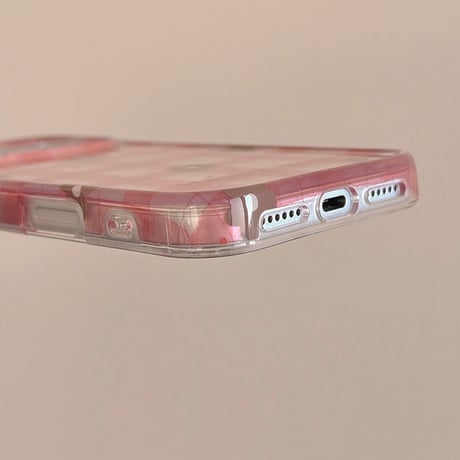 韓国風 花柄 iPhone17pro/17カバー ピンク チェック柄 iPhone16/15pro/14ケース 可愛いストラップ ガールズに人気[M6165]