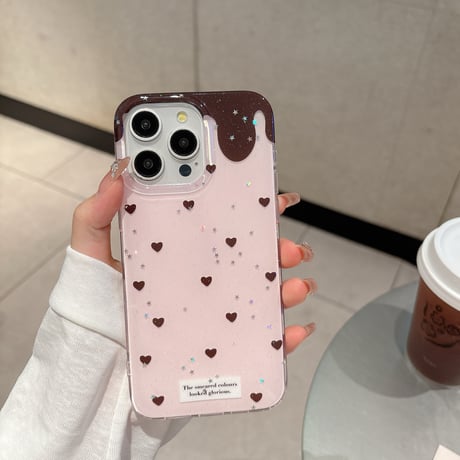 韓国風 iPhone16pro/16ケース ハート柄 ケーキグリップ iphone15pro/14/13proカバー 可愛い  夏人気品[M5402]