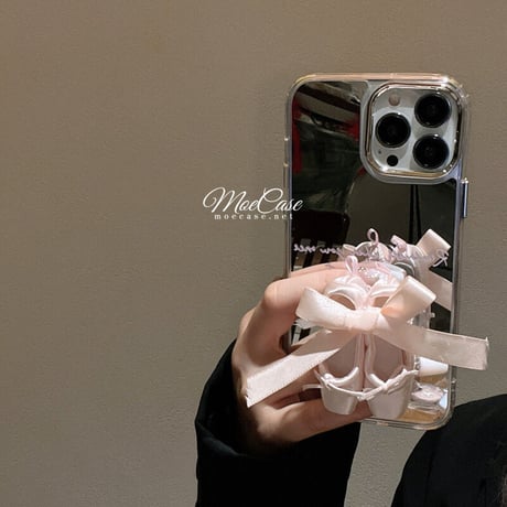 バレエシューズグリップ ミラーiPhone14/13proケース 韓国セレブ愛用 iPhone12pro/11カバー  綺麗 シック トレンド ギフトにおすすめ[M2858]