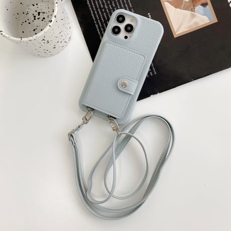 レザー製カード収納4個 iphone14/13promaxケース 高品質 iphone12mini/11proカバー  シンプル風 長さ調整可能ストラップ付 [M2147]