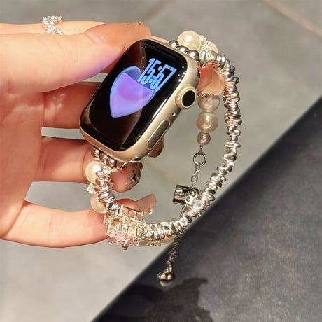 シックパール AppleWatch10バンド 高級感 宝石/雪花 AppleWatch Ultra2/1/SE/Series9/8/7/6/5/4/3/2/1 オシャレ[M5492]