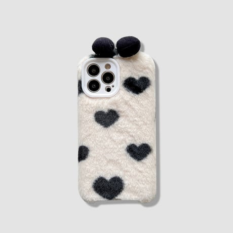 秋冬 リボン付 iphone14/14proケース ハート柄  アイフォン13/12/11カバー 柔らかい温かい  かわいい  ガールズに人気[M2266]
