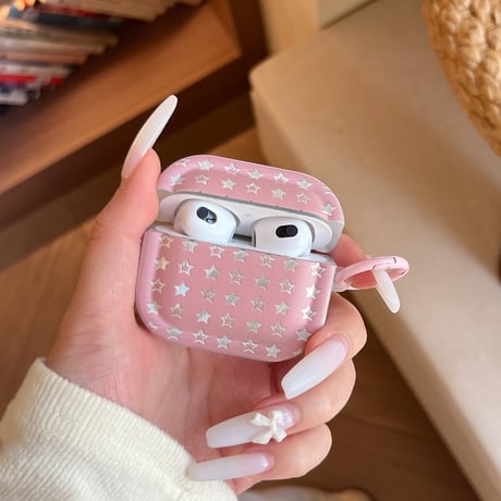 星柄 Airpods Pro3ケース シェル柄 Airpods 4/3カバーケース AirpodsPro2/1  ピンクカラー リング付き シック[M6237]