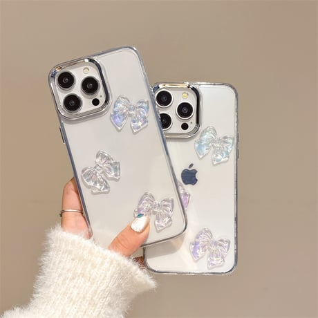 キラキラリボン iPhone16pro/16promaxケース クリア iPhone15pro/14/13カバー 大人可愛い [M4956]