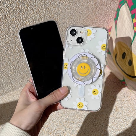 笑顔の花 iPhone15/15proケース MagSafeグリップ iPhone14/13pro/12クリアケース かわいい きれい ギフトにおすすめ[M3997]