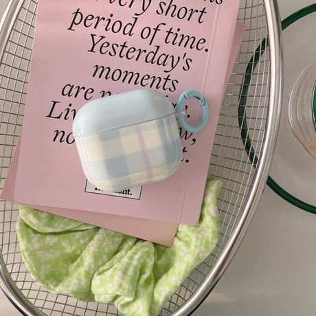 淡色系 Airpods4ケース チェック柄 韓国風 Airpods3/Pro2ケース airpodspro2カバー  キーチェーン付 ギフトにおすすめ[M5374]