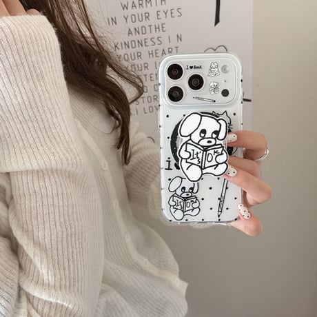 本を読むわんちゃん  iPhone17Pro/17ケース グリップ付き MagSafe対応 iPhone17ProMax/16/15Proカバー かわいい ギフトにおすすめ[M6190]