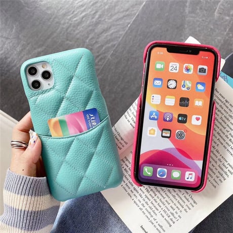 本革製カード入れ付 iPhone13proケース   高品質 菱形アイフォン12pro /11カバー  高級感 耐久性あり ファッションM1129
