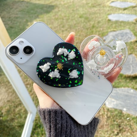 曇ハート スマホグリップ   伸び縮み式 オシャレラメ入り  透明グリップトーク  スマホリング  キラキラ 落下防止 卓上スタンド 可愛い 便利M1456