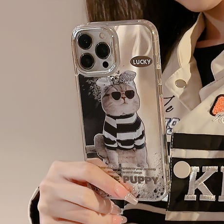 鏡 猫ちゃん iphone14/13proケース 頑丈 アイフォン12pro/11カバー カッコイイ かわいい ギフトにおすすめ[M3408]