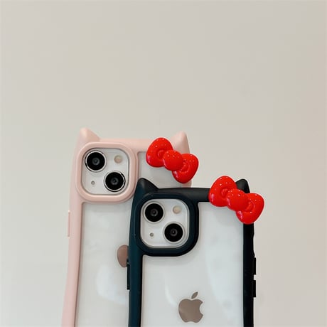 猫の耳 iPhone15/15proケース リボンデコ iphone14promax/13pro/12カバー 可愛い 黄ばまない[M4301]